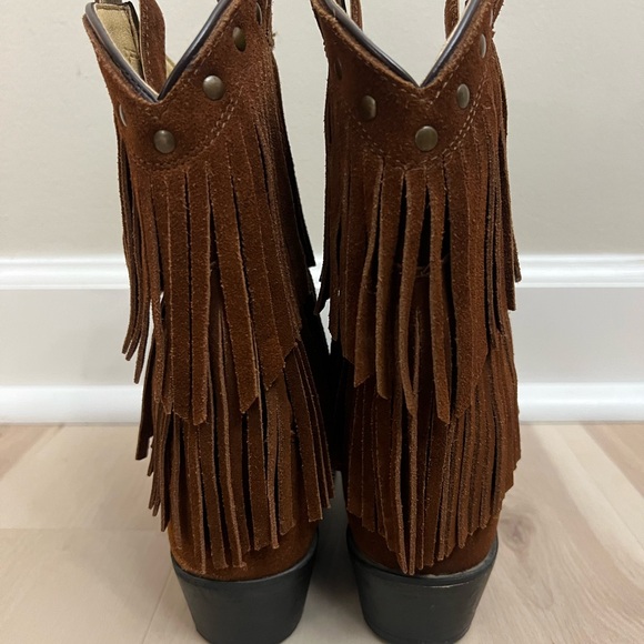 Shyanne Brown Kids Double Fringe Boots Snip Toe - Picture 6 of 7